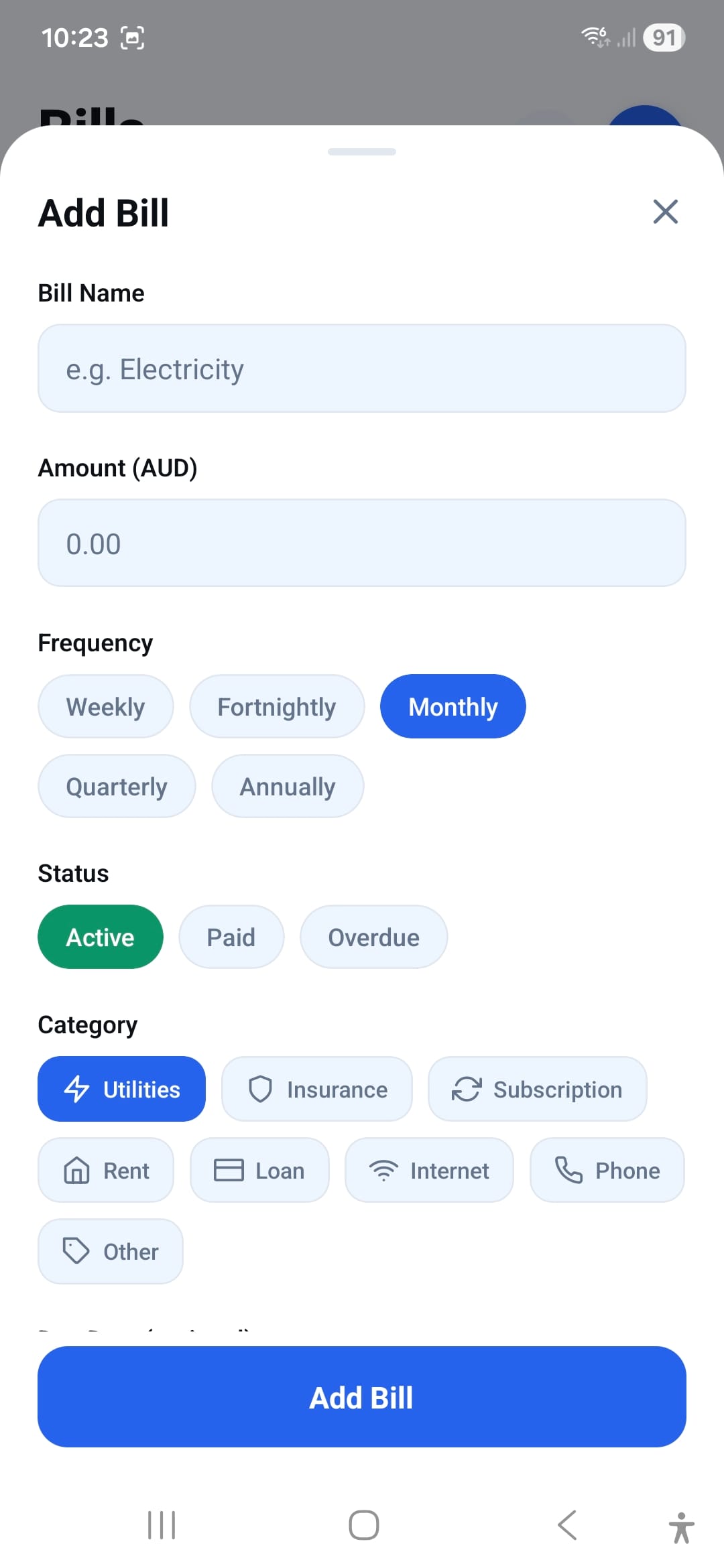 Add Bills